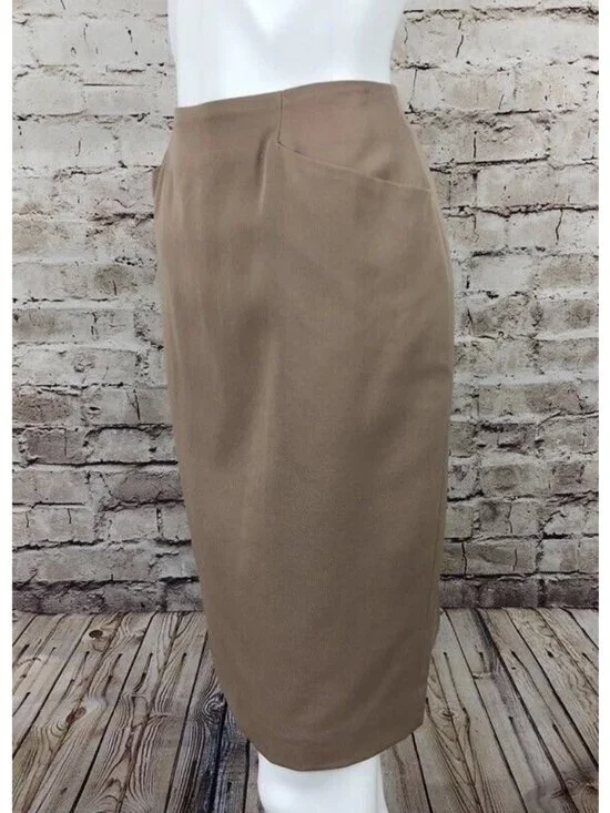 Ellen Tracy Pencil Skirt Womens Size 8 Wool Straight Lined Knee Length Tan - Picture 4 of 9